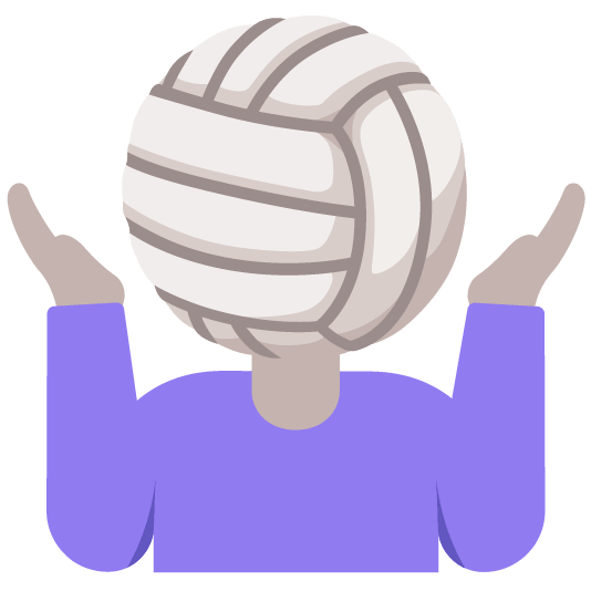 Shrugging shoulders with a volley ball as the head.
